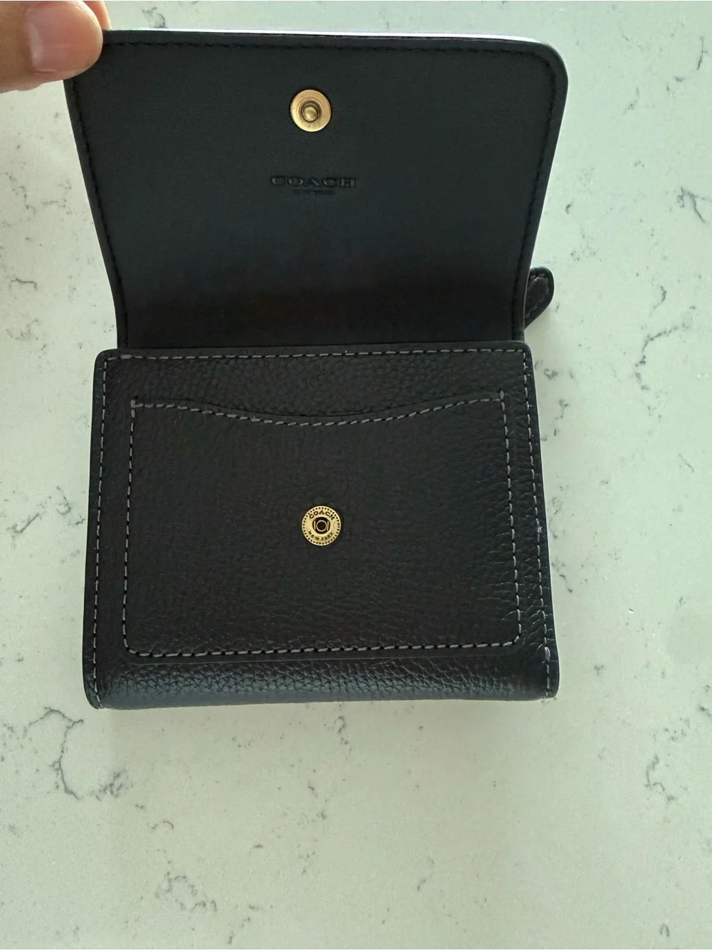 Coach Black Pebbled Leather Mini Wallet with Gold 'C' Accent
